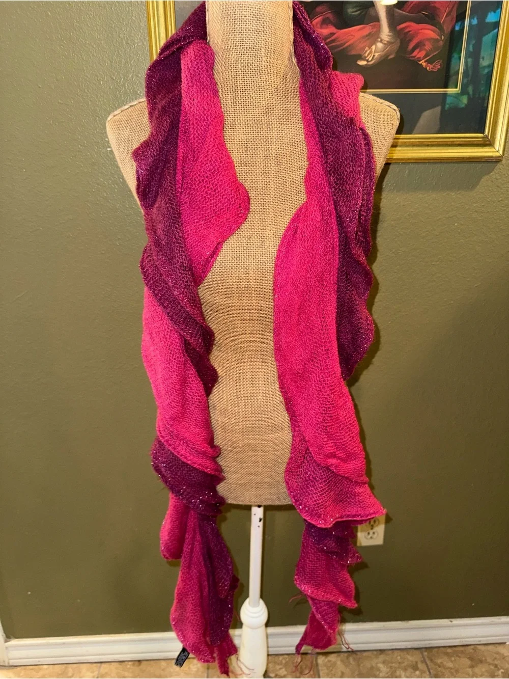 Pink & Magenta Ruffled Knit Scarf